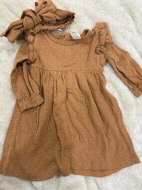 kate quinn Rustic Camel Knit Long-Sleeve Dress with Headband